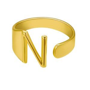 Chunky Wide Hollow N Letter Initial Gold Ring